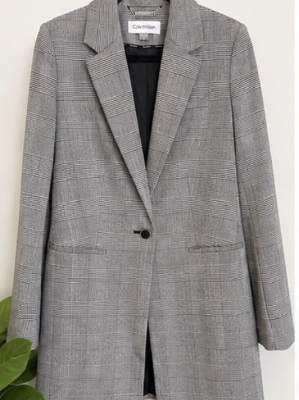 Calvin Klein Gray Glen Plaid Single-Button Sport Coat